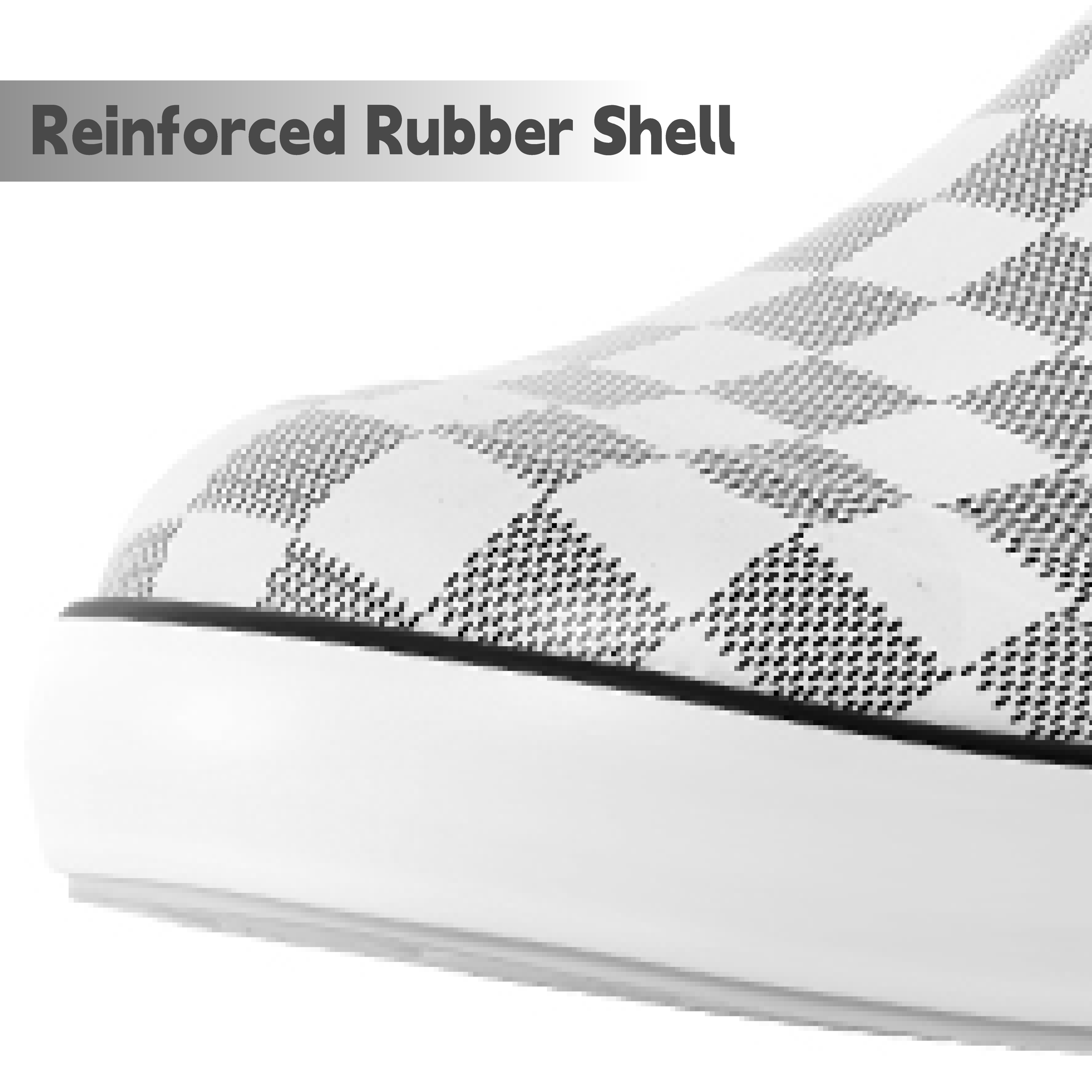 Close-up of the white check toe cap on Trudave WaveLock Series men’s waterproof insulated deck boots, highlighting durable rubber shell and slip-resistant design for fishing and work use